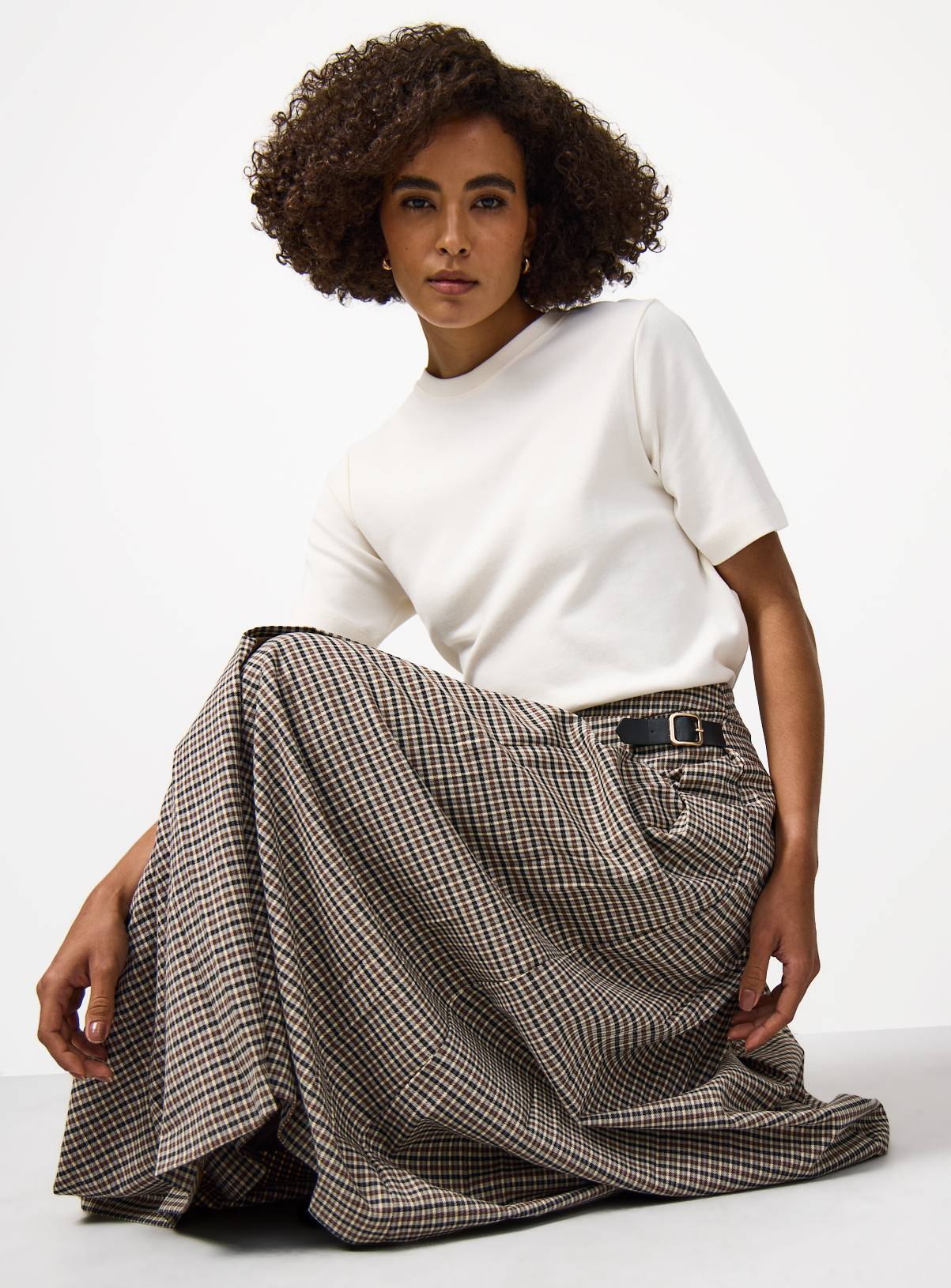 Neutral Houndstooth Check Pleated Midi Kilt Skirt 16 - Image 2